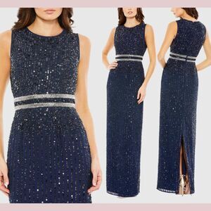 NWT Mac Duggal [ 4 ] 93603 Sequined High Neck Column Gown Gown Midnight‎ Blue